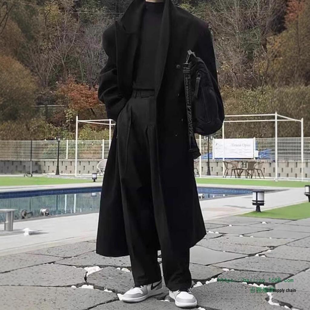 Men's Double-Breasted Wool Coat - British Korean Style, Mid-Length, Autumn/Winter Fashion