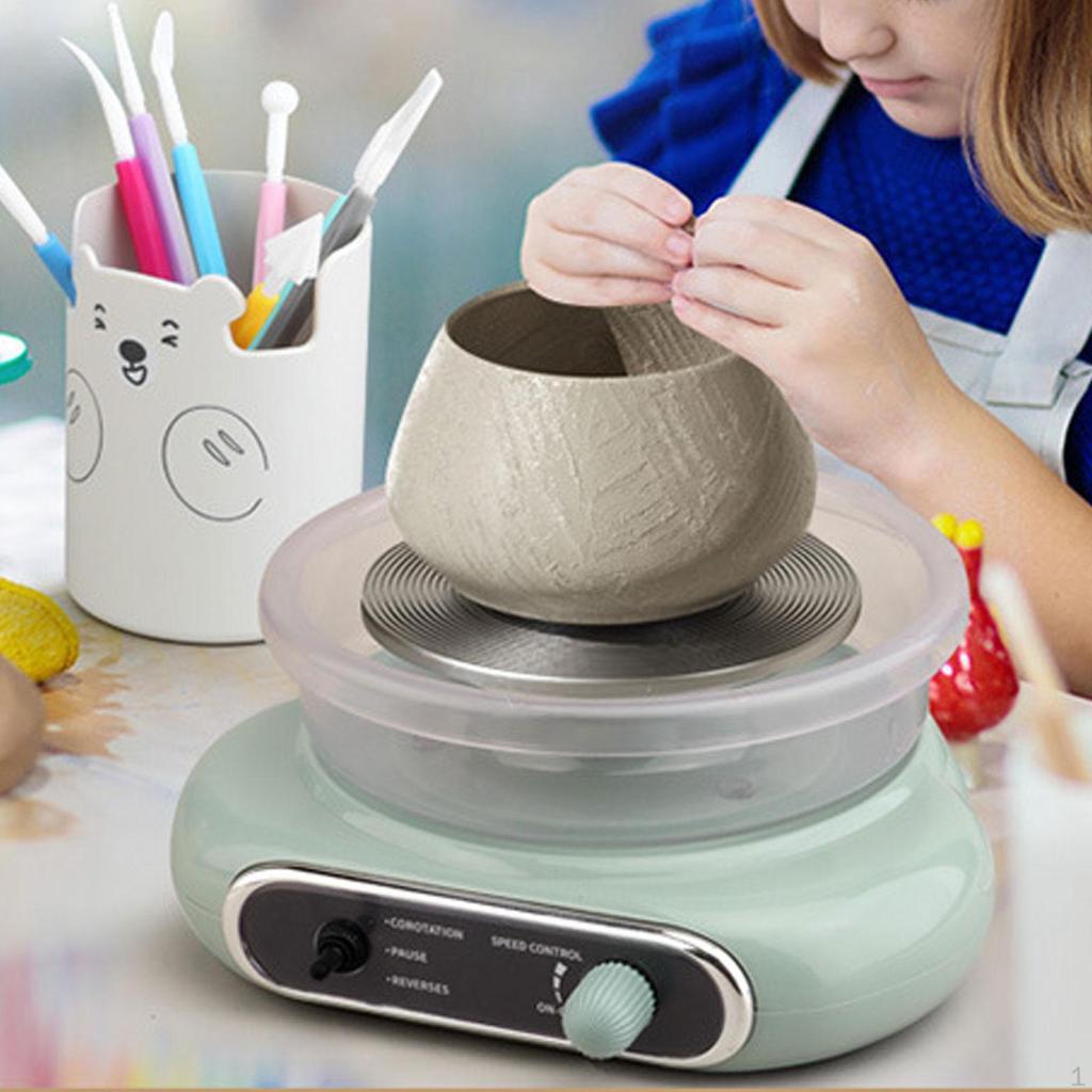 Mini Pottery Wheel Kit Ceramic Making Machine Clay with 8Pcs Sculpting Tools for Children