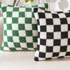 Housse de coussin jeté en laine imitation fourrure noire Housse de coussin à carreaux pour canapé salon Polyester Coussin lombaire Décoration de maison
