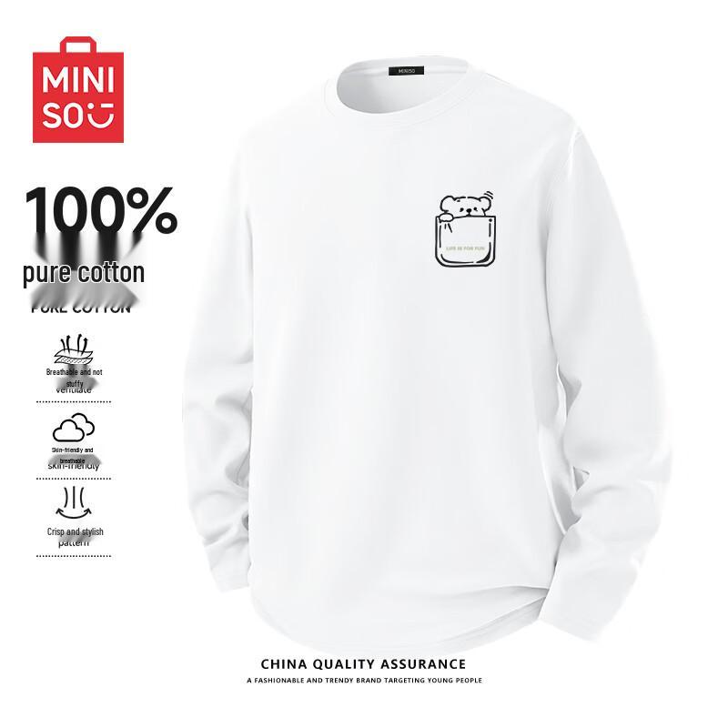 MINISO Men's Combed Cotton Cartoon Puppy Print Long-Sleeve T-Shirt