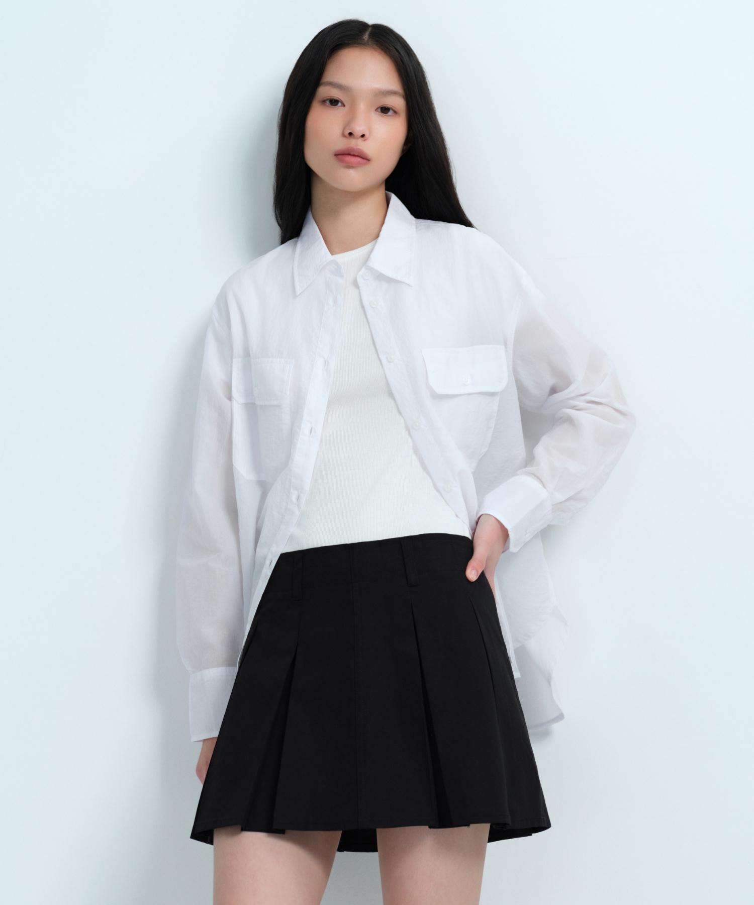 Musinsa Standard Woman Women S Relaxed Double Pocket Sheer Crinkle Shirt [White] White/Xs
