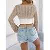 QICED Autumn Casual Hollowed-out Long-sleeved Knitted Sweater with A Small Waistcoat for Women's Wear
