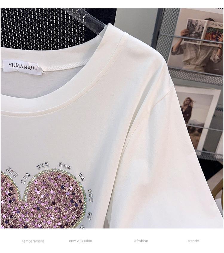 Women's Plus Size Loose-Fit Short-Sleeve Mid-Length T-Shirt (200-350 Jin)