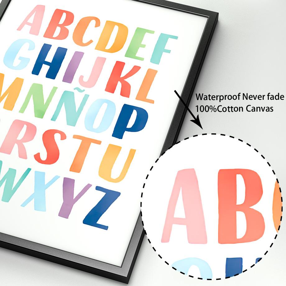 Bilingual Spanish Educational Learning Poster Alphabet Color Wall Art Print Canvas Painting Wall Pictures Baby Kids Room Decor