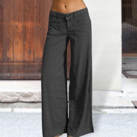 Damen Hosen Einfarbig Weites Bein Sommer Vintage Gerade Hose Streetwear
