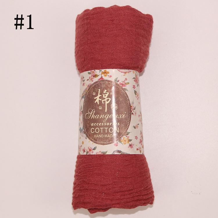 Muslim Women Solid Color Scarf Shawl Cotton Crinkle Hijab