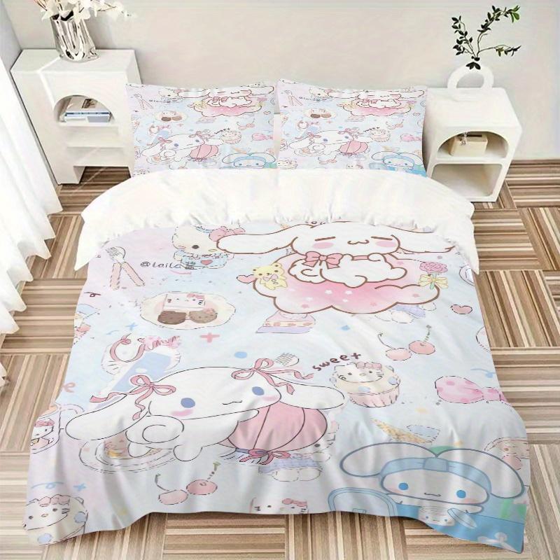 3pcs Sweet Cinnamoroll Theme Printed Quilt Set - Soft and Comfortable Quilt Cover for Bedroom, Guest Room Decorative Bedding Set S091