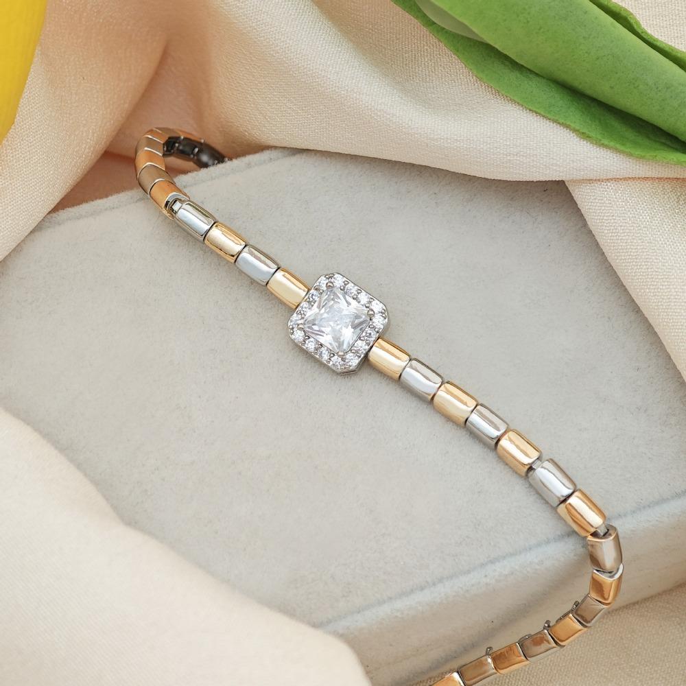 Bracelet Européen et Américain Rétro Bicolore Cuivre Électroplaqué Zirconium Luxe Léger Ne Se Décolore Pas Bracelet Polyvalent Haut de Gamme pour Femme