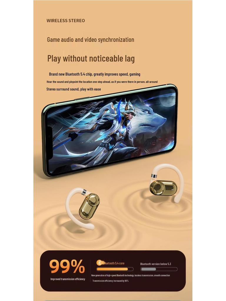 Open-Ear Bluetooth 5.4 Earphones: Non-In-Ear, Digital Display, Long Battery, High-Quality Sound, Ideal for Sports & Gaming
