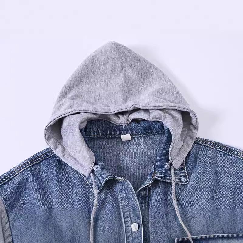 Trendy Plus Size Patchwork Denim Hoodie - Casual Loose Fit