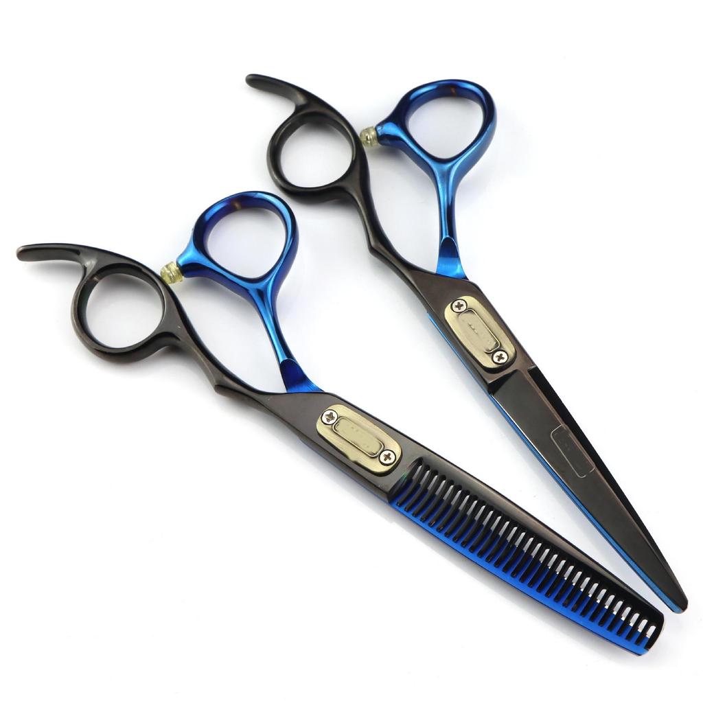 6.0-Inch FHS-11 Black Blue Hairdressing Scissors for Bangs and Barbering