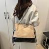 Trendy Suede Diamond Pattern Vintage Chain Bucket Bag Contrast Color Shoulder Bag Handbag