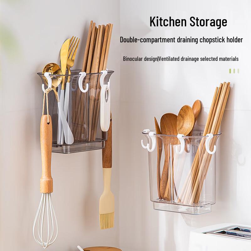 Wall-Mounted Transparent Divided Utensil Holder