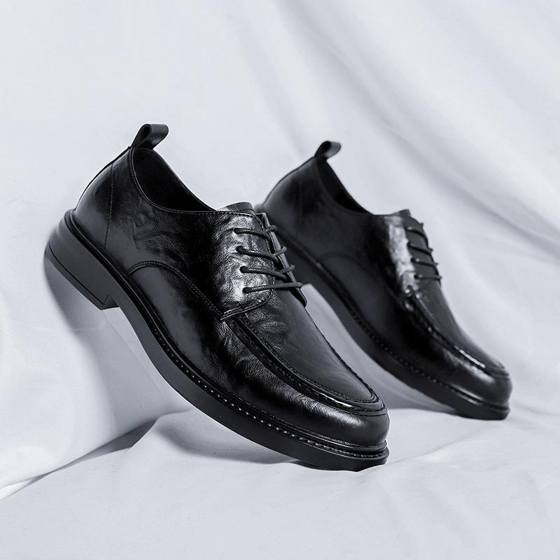 

Осенние мужские туфли из натуральной кожи, деловые, повседневные, кожаные туфли, мужские, черные, на шнуровке, с мягкой подошвой, свадебные туфли для жениха 4737-R 38 чёрный