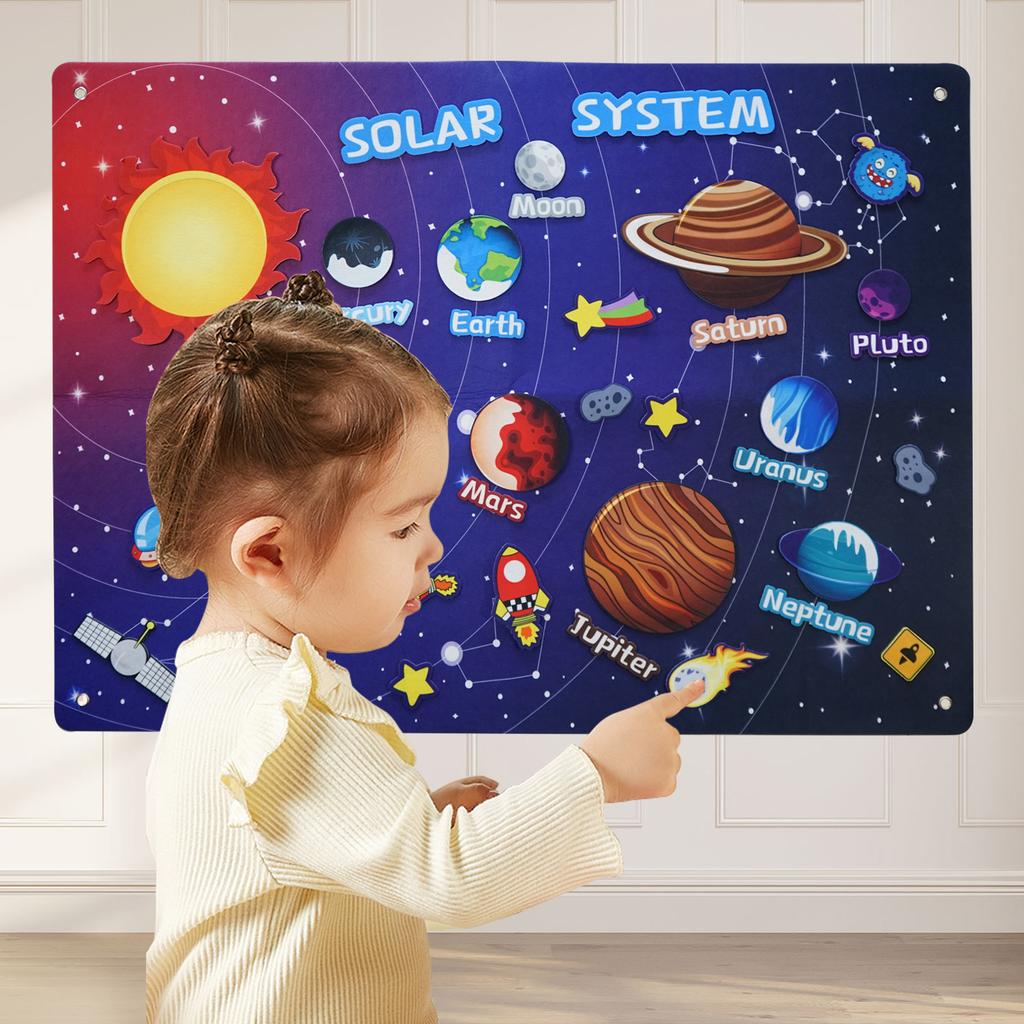 41PCS Space Felt Story Board Set - 43"x29" Solar System Universe Toy, Hangable Early Learning Activity Kit