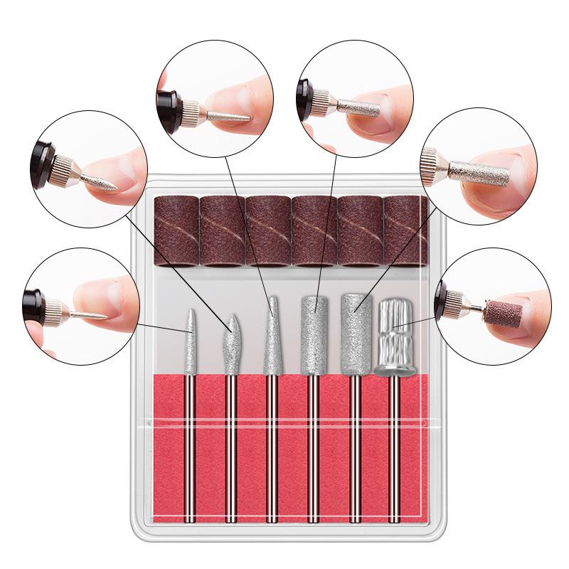 6-teiliges Edelstahl-Maniküre-Schleifkopf-Set mit Schleifpapier