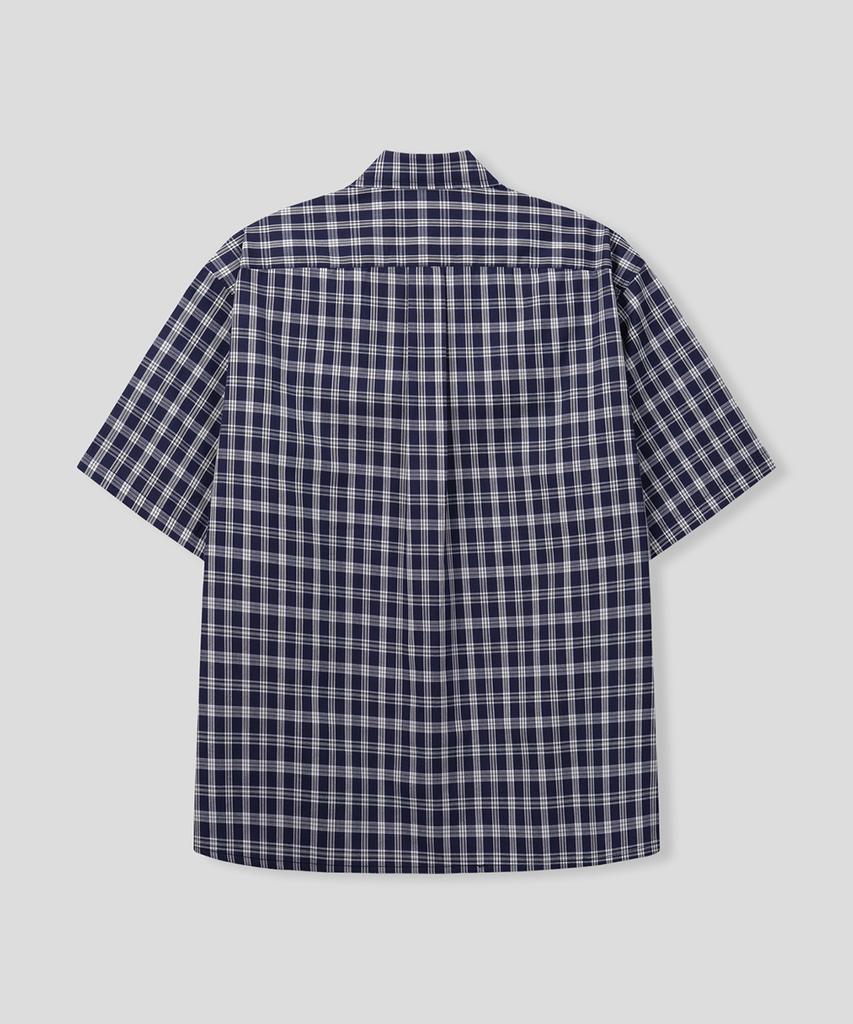 BLACK MOMENT Nerd Check Oversized Short Sleeve Shirt [Navy]