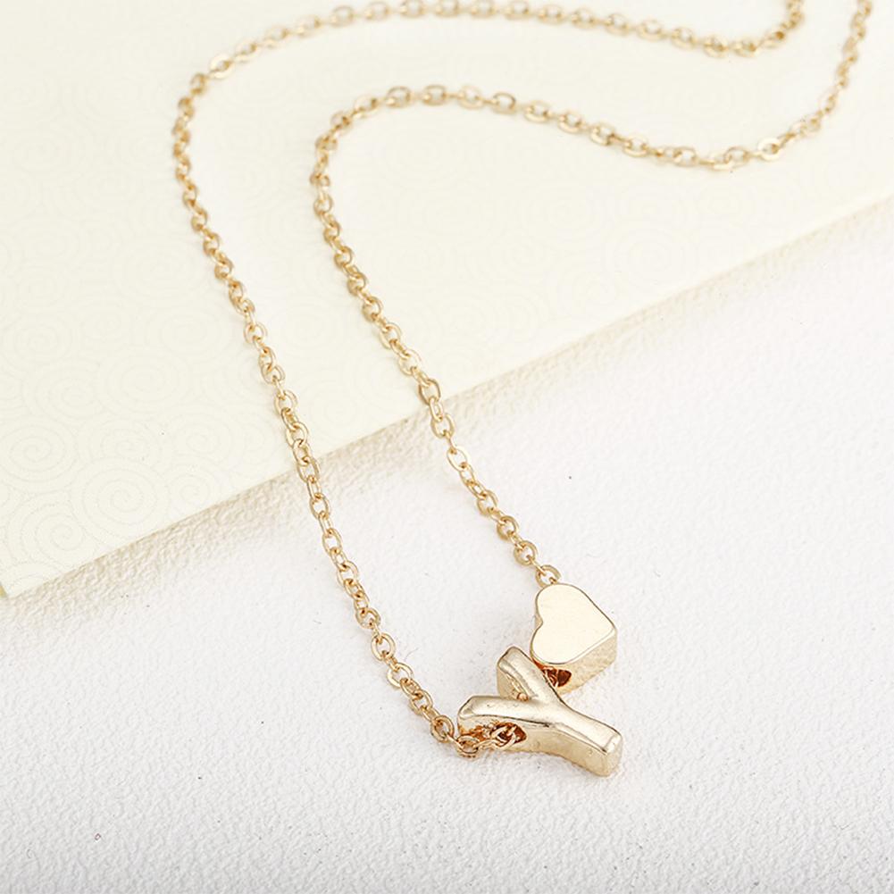 Women Fashion Simple Design Heart Shape 26 Letter Pendant Necklace Jewelry