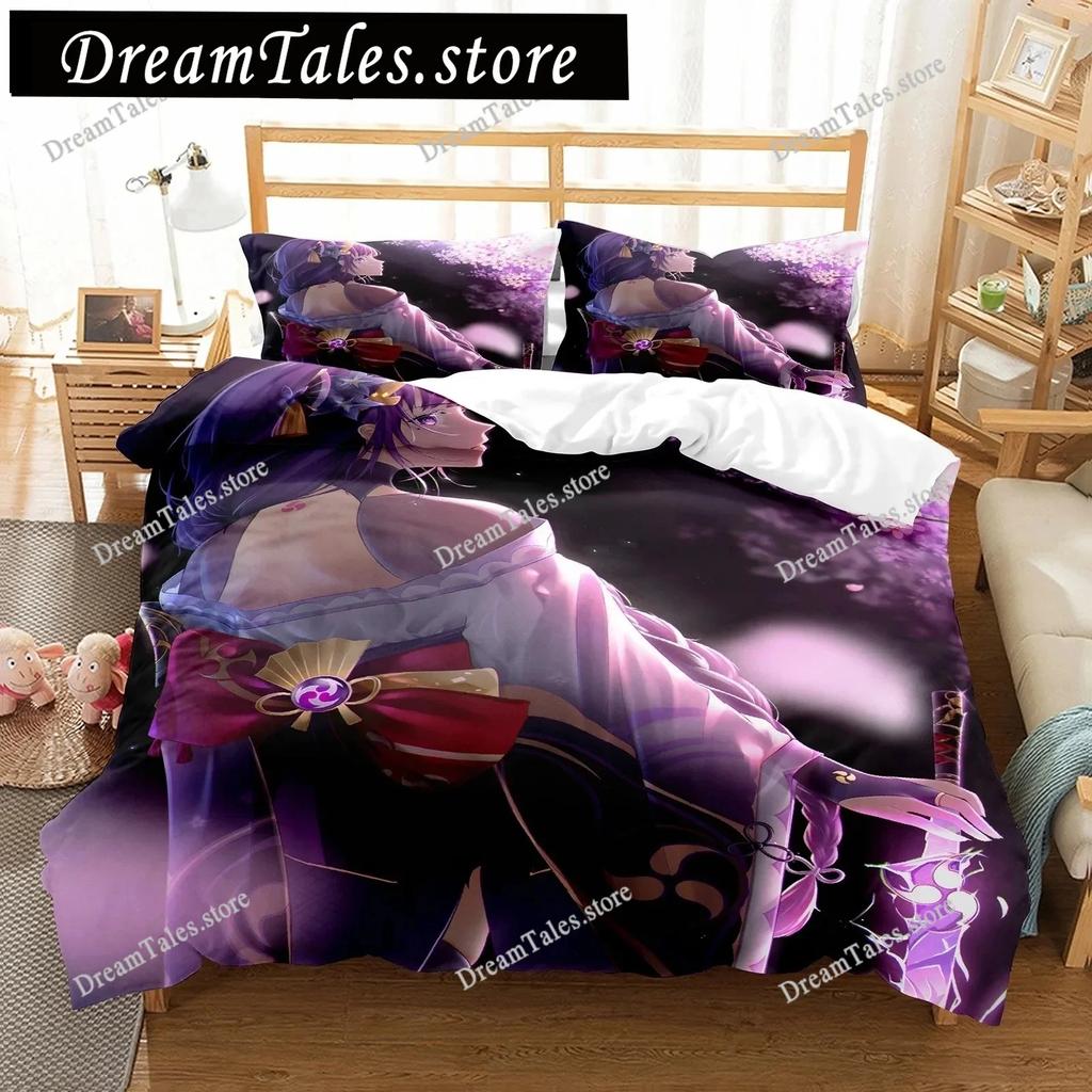 Genshin Impact Raiden Shogun 3D Printed Bedding Set Duvet Covers Pillowcases Comforter Bedding Set Bedclothes Duvet Cover741