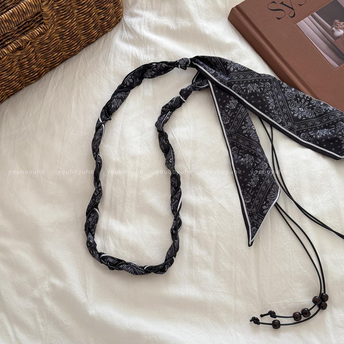 

Женский ретро коричневый шелковый пояс-шарф с узором пейсли и цепочкой для джинсов