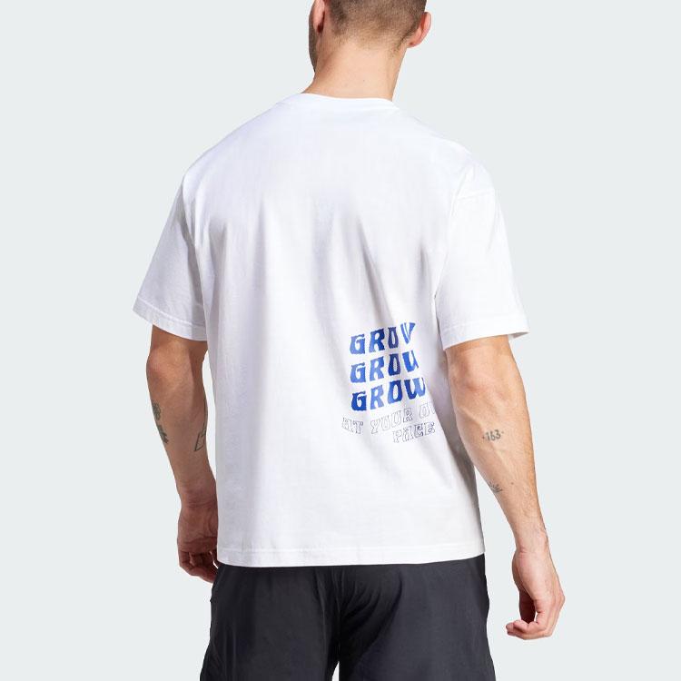 Adidas Letter Print Yoga Sports Casual Round Neck Short Sleeve Drop Shoulder T-Shirt Unisex T-Shirt White IS7114