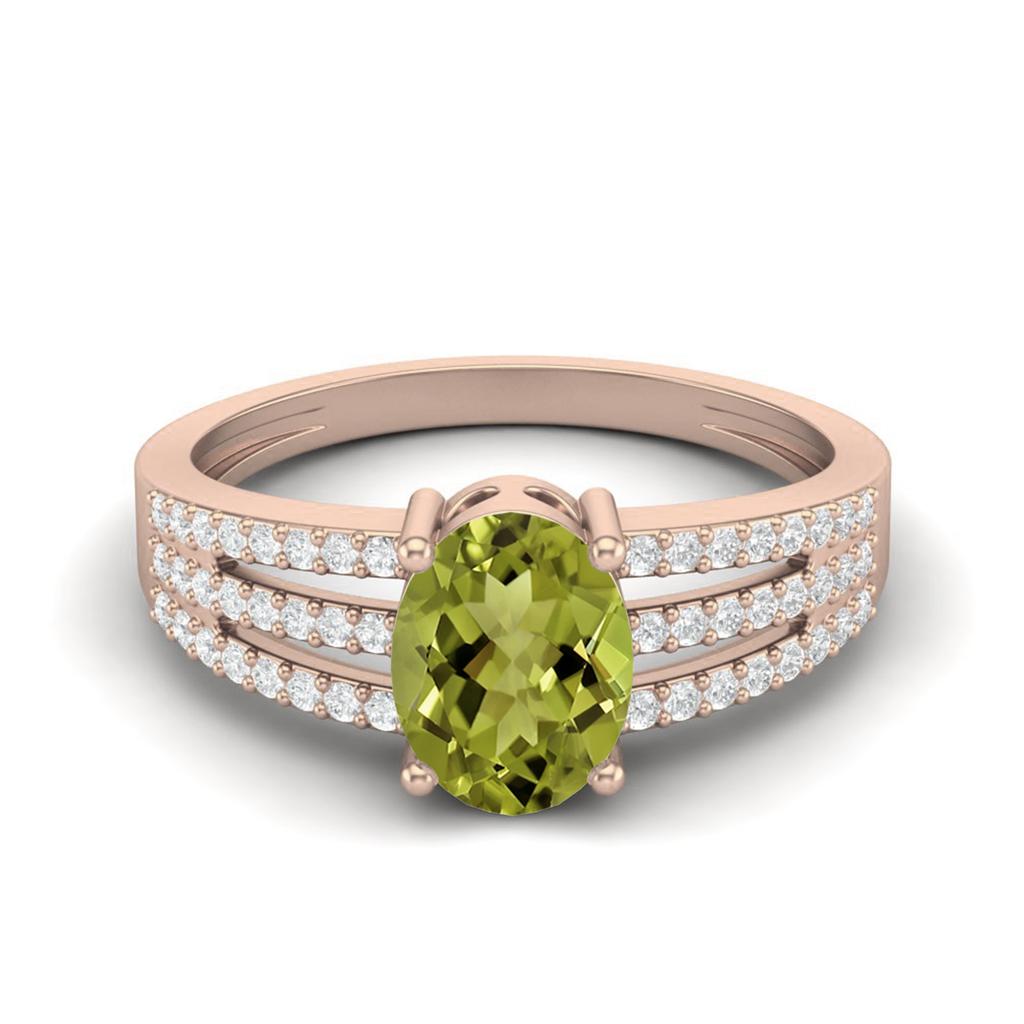 1.79 Ctw Oval Peridot 925 Sterling Silver Rose Vermeil Split Shank Women Engagement Ring