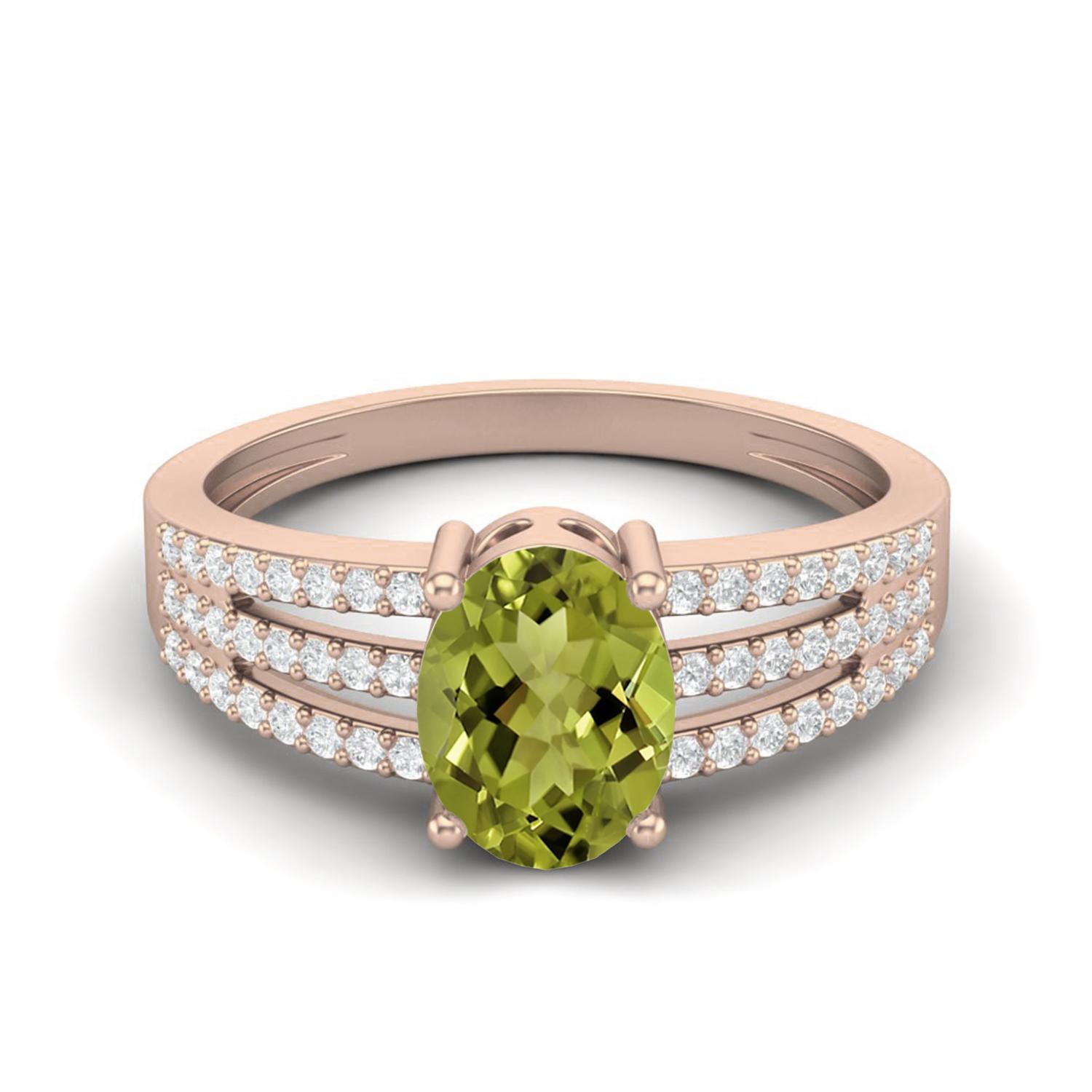 1.79 Ctw Oval Peridot 925 Sterling Silver Rose Vermeil Split Shank Women Engagement Ring 5