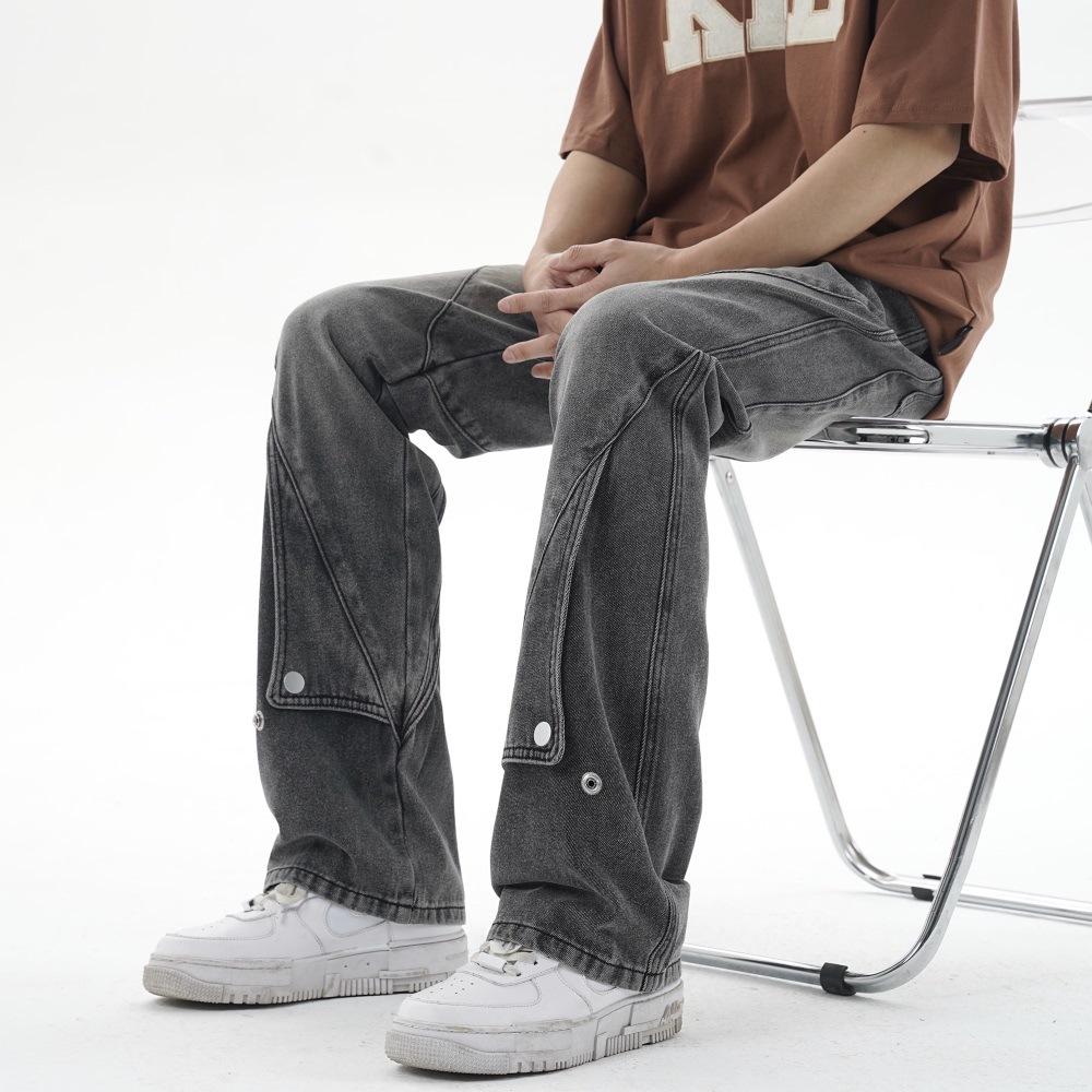 JYL Унисекс Клеш Джинсы Винтажные Высококачественные Свободные Подростковые Широкие Джинсовые S амарантовый