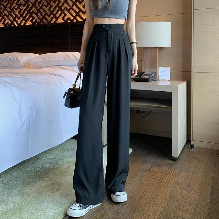 

Однотонные широкие брюки для студенток весной и осенью, высокая талия, большой размер, прямая трубка, свободный крой, повседневные брюки для швабры для пола XXXL чёрный