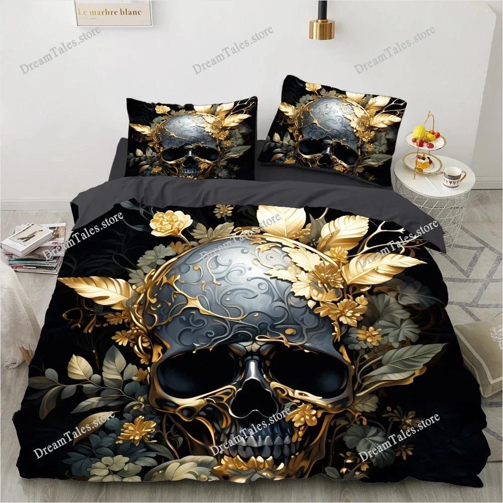3D Print Skull Bedding Set Boys Girls Twin Queen King Size Duvet Cover Pillowcase Bed Boys Adult Home Textileextile Luxury Gift