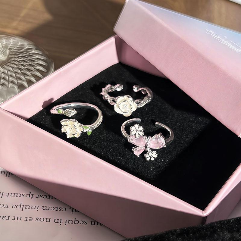 Japanese Cherry Blossom Pink Diamond Ring - Elegant & Trendy Butterfly Design for Women, Versatile Fashion Accessory