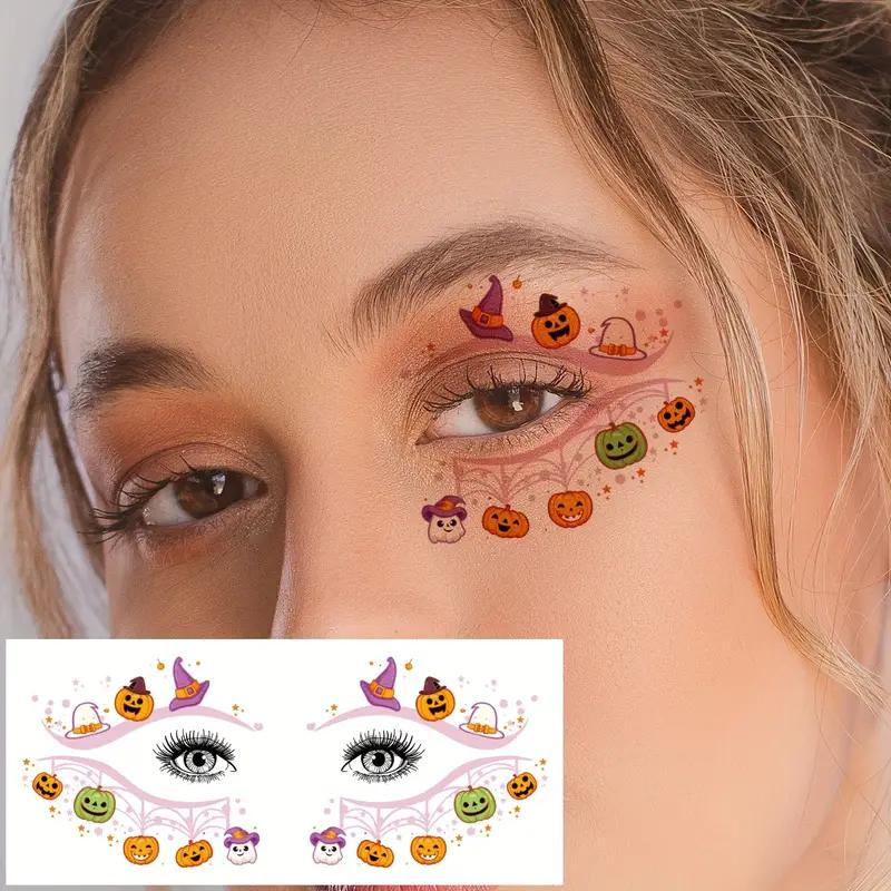 10pcs/set Halloween Eye Tattoo Stickers Colorful Pumpkin Ghost Spider  Pattern Fake Tattoo for Halloween Party Face Makeup