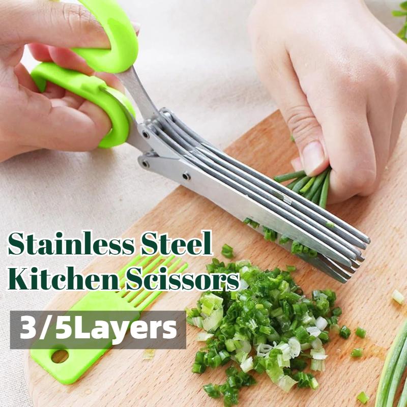 Multi-functional Stainless Steel 3/5 Layer Kitchen Scissors, Pepper Shredded Chopped Scallion Cutter Cut Cooking Tool