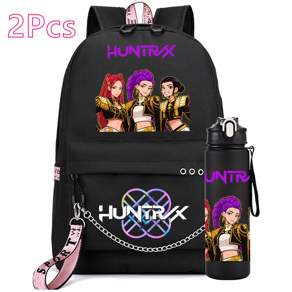 2Pcs/set K-pop Printed Backpack with 750Ml Water Bottler for Teenager Girl Boy Bookbag Kid Gift Large Capacity Waterproof Travel Bag Rucksak