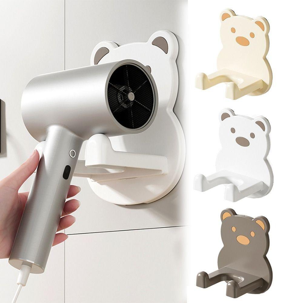 Universal Bear Shaped Hair Dryer Stand Strong Bearing No-Drill Blow Dryer Shelf Sturdy Space Saving Air Blower Storage Rack Home