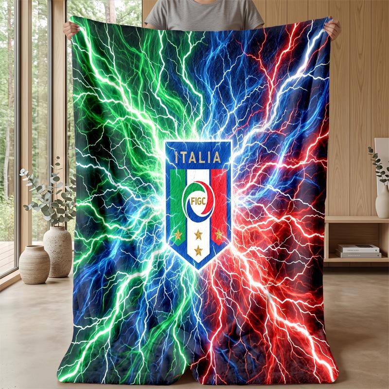 Italy Football Printed Flannel Blanket Skin Friendly Warm Decorative Throw for Indoor Couch Bed Daily Use