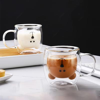 250ml Cartoon Bear Double Wall Glass Cup - Cute Thermal Coffee Milk Juice Mug, Creative Insulated Gift for Home & Office