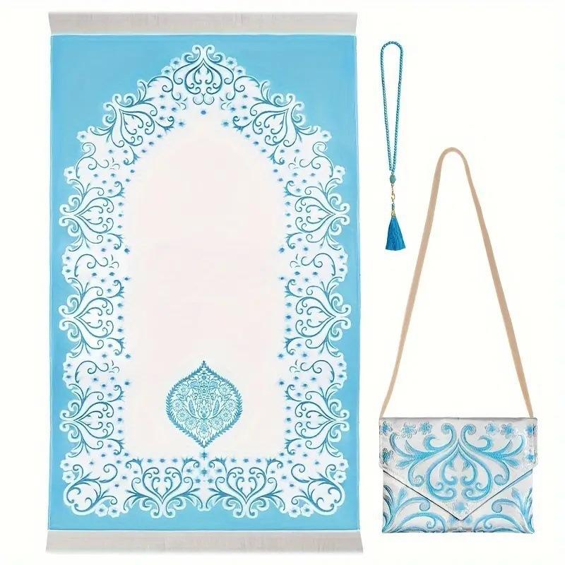 Modern Woven Jacquard Bed Blanket with Elastic Threads Compact Three-Piece Set Portable Travel Mat & Small Bag Easy Storage