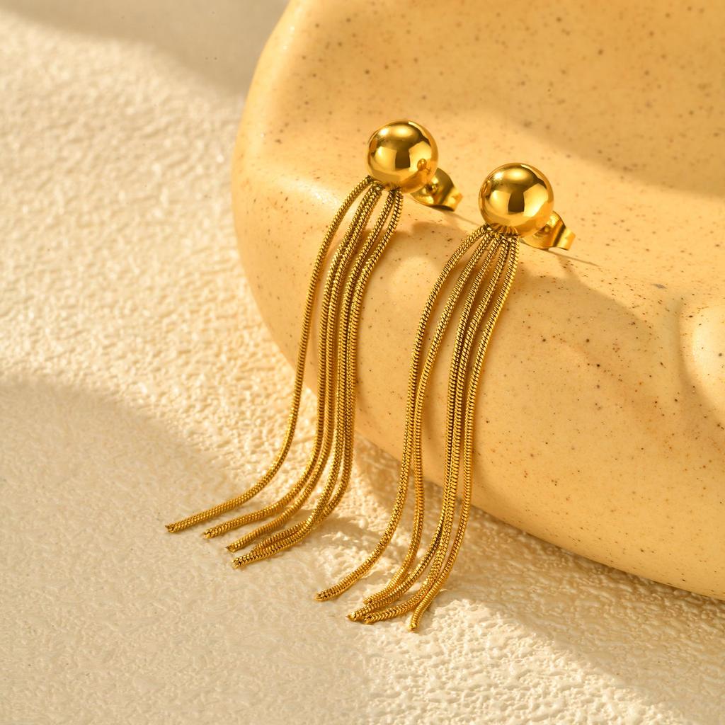 Exaggerate Luxury Long Tassel Earrings for Women, Stainless Steel Gold Color Drop Earrings, Fashion Statement Jewelry Gift