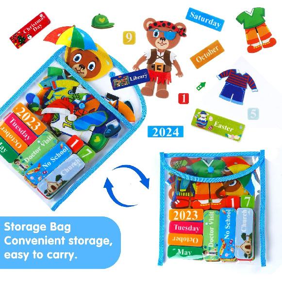 Craftstory Preschool Classroom Calendar Circle-Time Learning Center, My Daily for Toddlers Days-of-The-Week with 93 Homeschool Activities, Felt Board