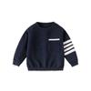 Boys' Classic Striped Crew Neck Sweater, Color-Blocked Small Pocket Knit Top for Toddlers and Young Children, Spring and Autumn Pullover for Kids