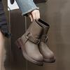 Leather Bv Martin Boots Women's British Style Belt Buckle 24 Autumn and Winter New Short Boots Thick-soled Heightening Retro Locomotive Boots