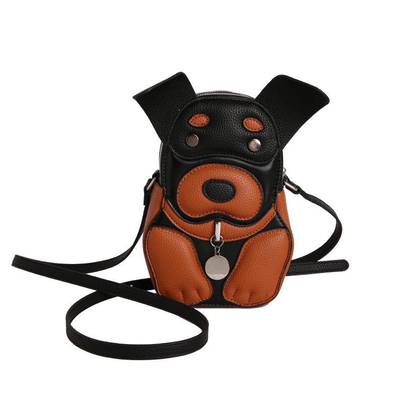 Creatieve Leuke Hondenvorm Enkele Schoudertas Hard PU Leer College Stijl Crossbody Handtas met Telefoonvak en Rits