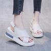 Damen Leder Keilsandalen Sommer Plateau High Heel Cross Peep Toe Sandalen Prägnante Freizeitschuhe