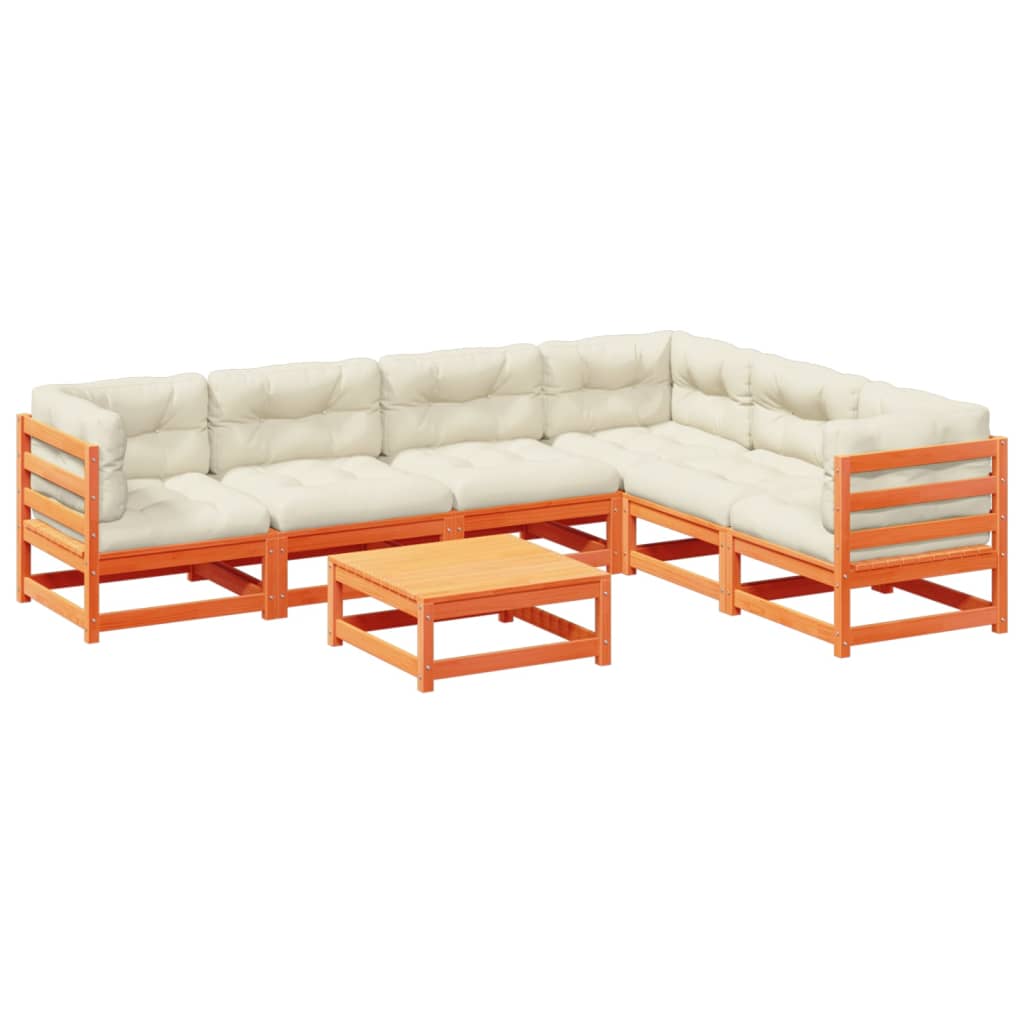 7 Piece Garden Sofa Set with Cushions Wax Brown Pine Wood