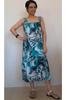 Women's Big Size Dress Blue Patterned Combed Viscose Dress with Gathered Front and Back