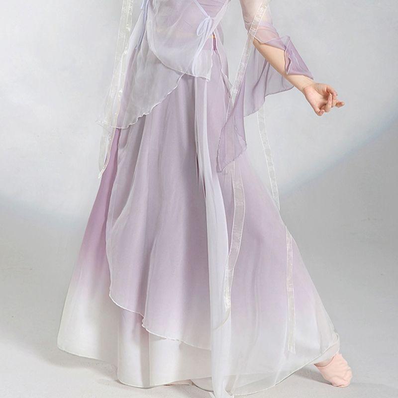 Klassisches chinesisches Tanzkostüm-Set mit fließendem Gazerock und Oberteil