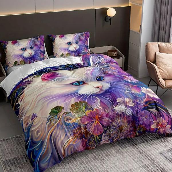 Bedding Three-Piece Set 3D Digital Printing Animal Cat And Dog Bed Sheet Quilt Cover