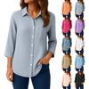 Womens Button Down Shirts 3/4 Sleeve Casual Collared Shirt Loose Blouses Solid Color Tops With Pocket