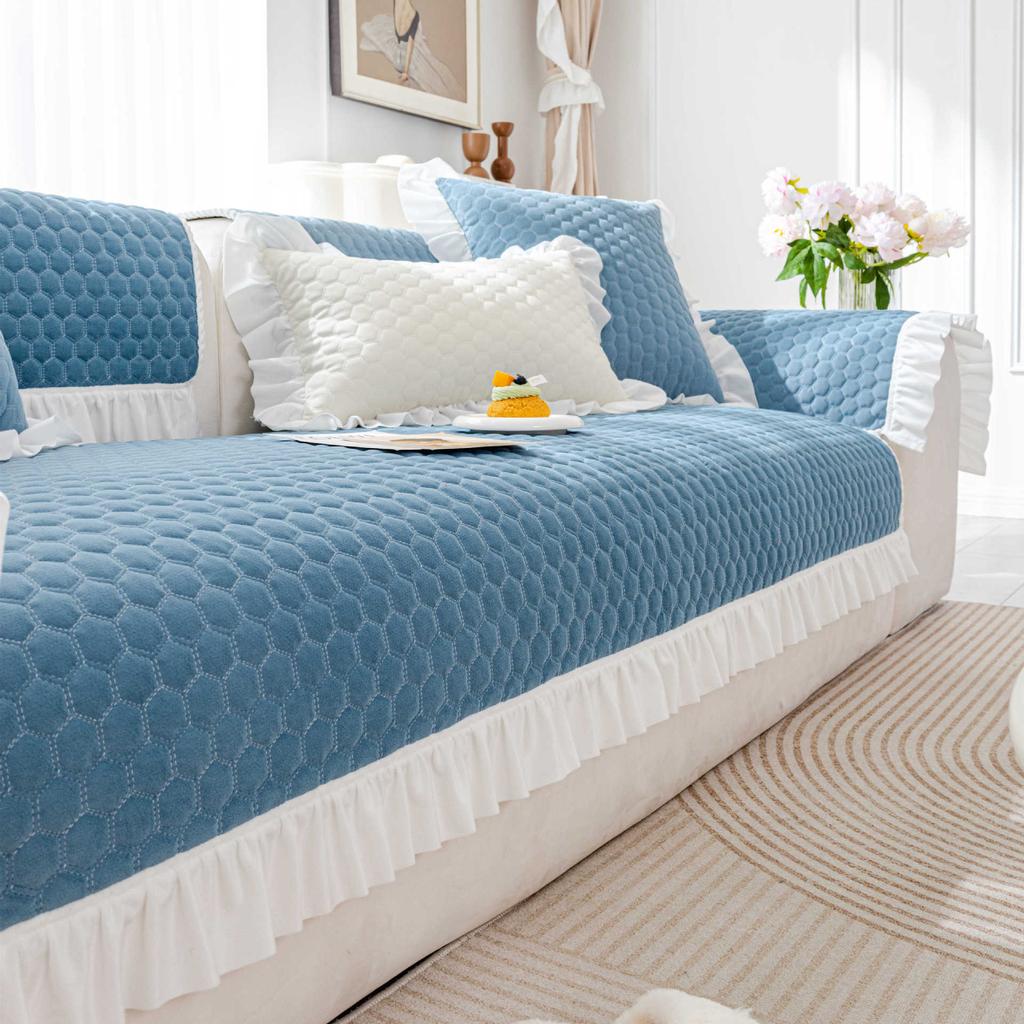 French Cream Sofa Cushion Thickened Universal Non-Slip Cover Soft Towel Fabric for All Seasons Comfortable Home Decor